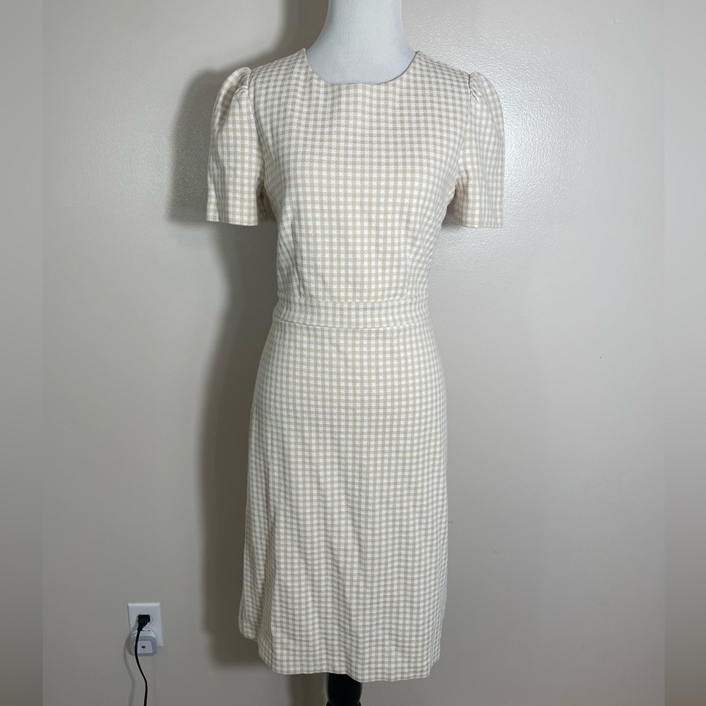 Ann Taylor Cream Checkered Tan & White Dress